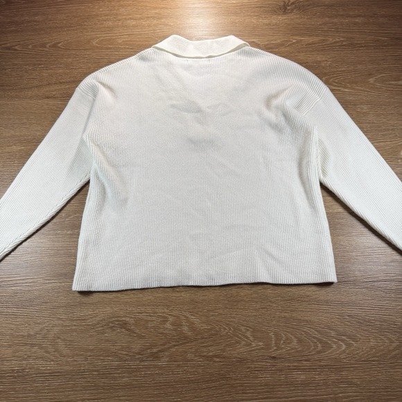 LILLUSORY Women's S Ribbed Henley Sweater Top Ivory Button V-Neck Long Sleeve - Picture 8 of 8